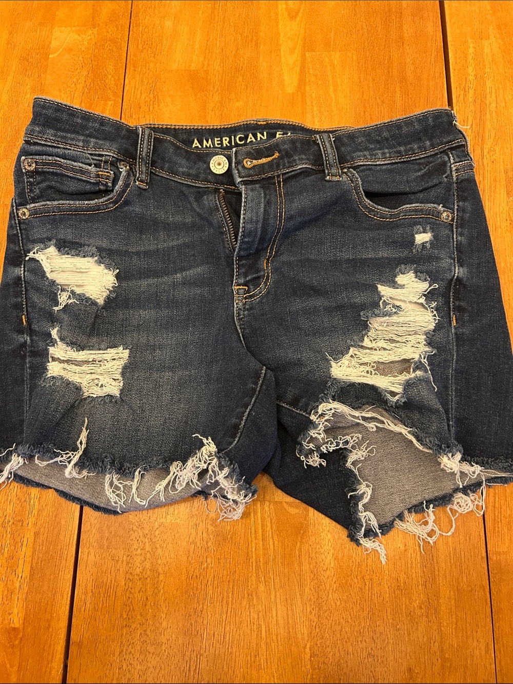 American Eagle Outfitters Dark Blue Distressed Jean Shorts